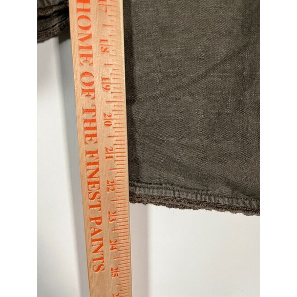 Garnet Hill Linen Pants Wide Leg Crop Crochet Edging Size 2 Army Green Lagenlook - Picture 4 of 11